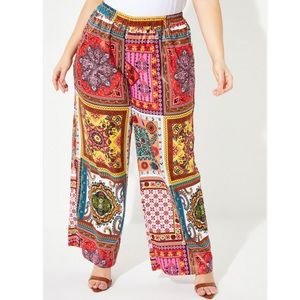 Curvy Girl by Ashley Stewart Satin Boho Pants Wide Leg Plus Size 3X NWT